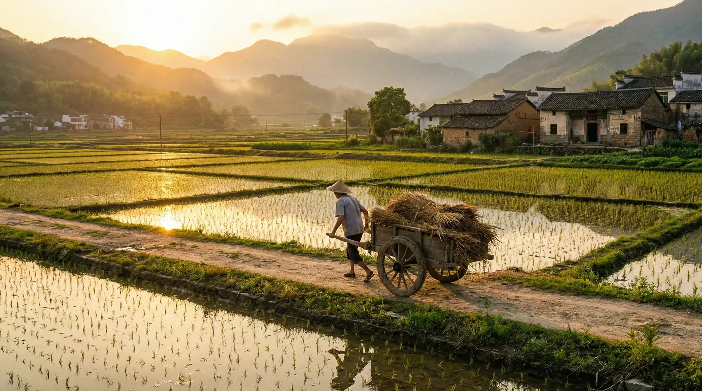 两个人日本的完整视频在线观看 - 金色夕阳下的乡村田野，老农推着木车行走在田埂上